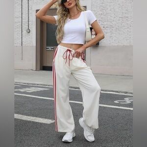 Off White and Red Women's Track Pants- New